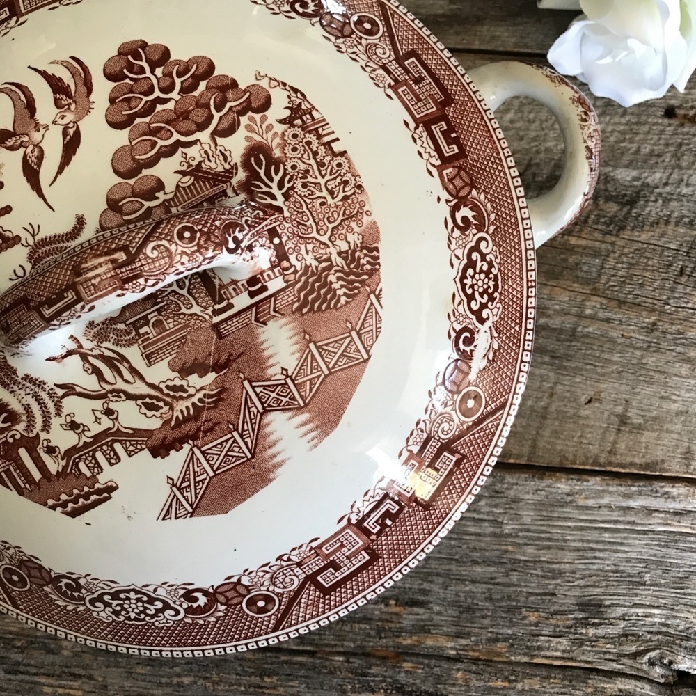 Brown Willowware Soup Tureen
